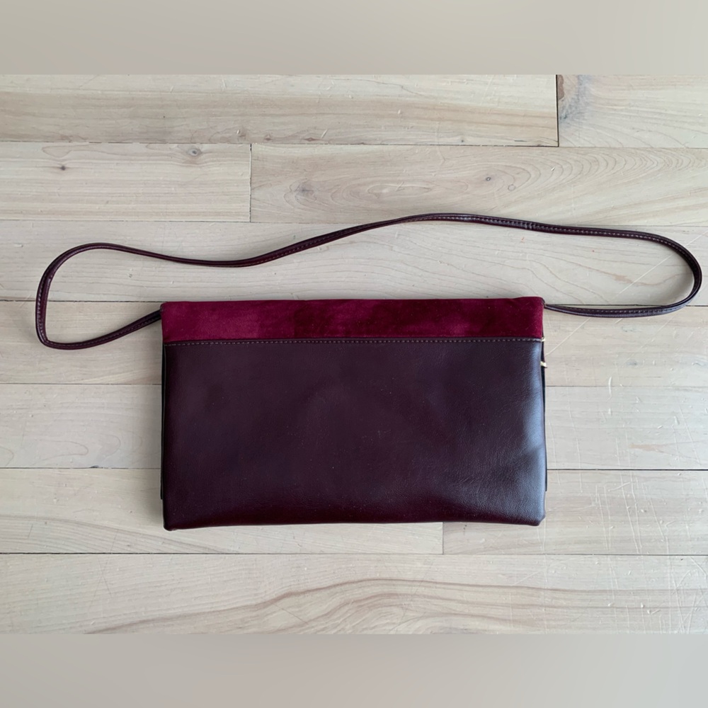 VINTAGE - Burgundy Velvet & Leather Envelope Shoulder Bag - Picture 7 of 9